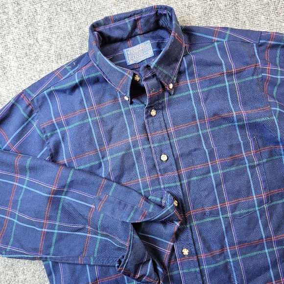 Vintage Sir Pendleton Plaid Wool Flannel Shirt M Blue Green 80s 90s USA - Picture 2 of 12